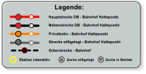 Legende: Hauptstrecke DB - Bahnhof Haltepunkt Nebenstrecke DB - Bahnhof Haltepunkt Privatbahn - Bahnhof Haltepunkt Zeche stillgelegt Zeche in Betrieb Strecke stillgelegt - Bahnhof Haltepunkt  Station interaktiv Güterstrecke - Bahnhof